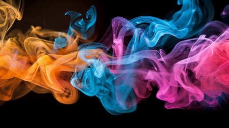 Colorful smoke with black backgroundの素材