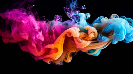 Colorful smoke with black backgroundの素材
