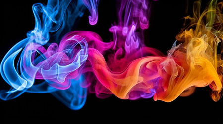 Colorful smoke with black backgroundの素材