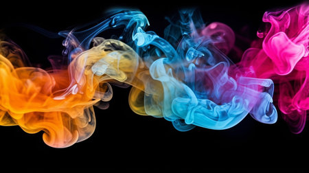 Colorful smoke with black backgroundの素材