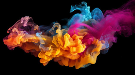 Colorful smoke with black backgroundの素材