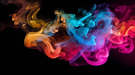 Colorful smoke with black backgroundの素材