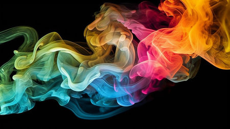 Colorful smoke with black backgroundの素材