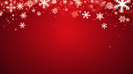 Red christmas banner with snowflakes. Merry Christmas and Happy New Year greeting banner. Horizontal new year background, headers, posters, cards, website.の素材