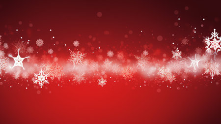 Red christmas banner with snowflakes. Merry Christmas and Happy New Year greeting banner. Horizontal new year background, headers, posters, cards, website.の素材