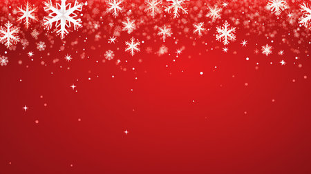 Red christmas banner with snowflakes. Merry Christmas and Happy New Year greeting banner. Horizontal new year background, headers, posters, cards, website.の素材