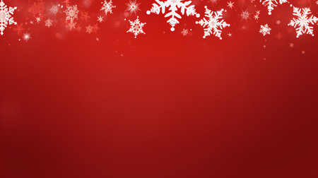Red christmas banner with snowflakes. Merry Christmas and Happy New Year greeting banner. Horizontal new year background, headers, posters, cards, website.の素材