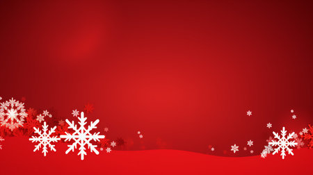 Red christmas banner with snowflakes. Merry Christmas and Happy New Year greeting banner. Horizontal new year background, headers, posters, cards, website.の素材