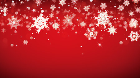 Red christmas banner with snowflakes. Merry Christmas and Happy New Year greeting banner. Horizontal new year background, headers, posters, cards, website.の素材