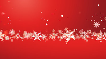 Red christmas banner with snowflakes. Merry Christmas and Happy New Year greeting banner. Horizontal new year background, headers, posters, cards, website.の素材
