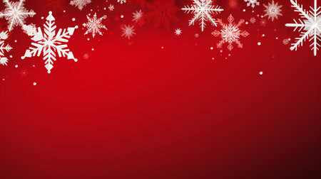 Red christmas banner with snowflakes. Merry Christmas and Happy New Year greeting banner. Horizontal new year background, headers, posters, cards, website.の素材