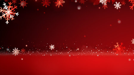 Red christmas banner with snowflakes. Merry Christmas and Happy New Year greeting banner. Horizontal new year background, headers, posters, cards, website.の素材