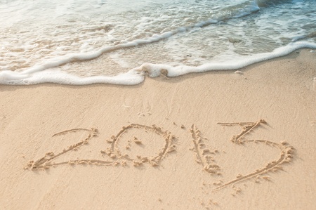 2013 marked the sand at the beachの写真素材