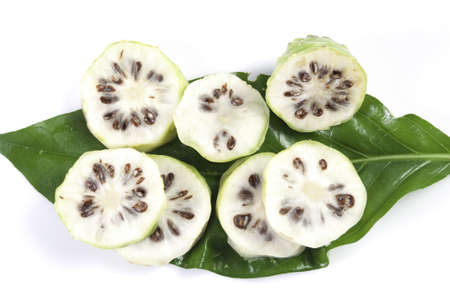 Noni and fresh green leavesの写真素材