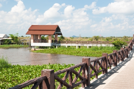Bridge in the lake and skyの写真素材