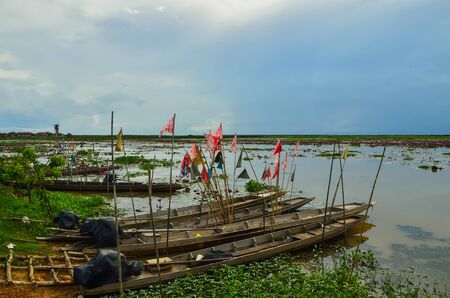 Lake and red lotus の写真素材