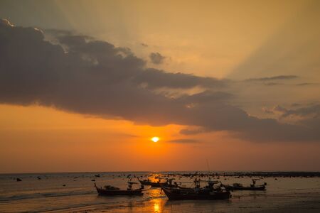 Fishing boats and cloud sky at sea Thailandの写真素材