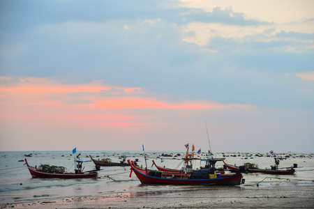Fishing boats and cloud sky at sea Thailandの写真素材