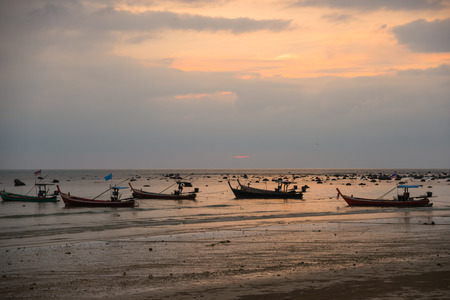 Fishing boats and cloud sky at sea Thailandの写真素材