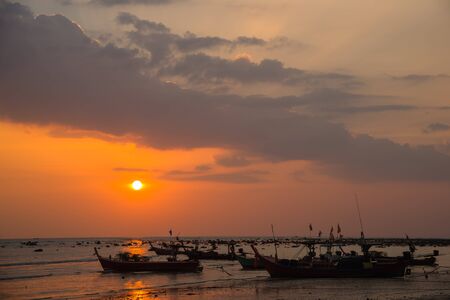 Fishing boats and cloud sky at sea Thailandの写真素材
