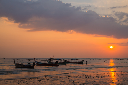 Fishing boats and cloud sky at sea Thailandの写真素材