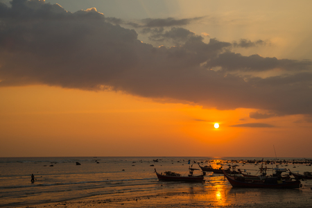 Fishing boats and cloud sky at sea Thailandの写真素材