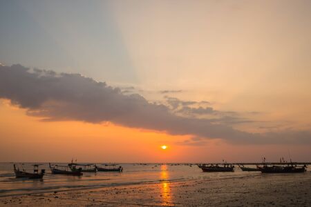 Fishing boats and cloud sky at sea Thailandの写真素材