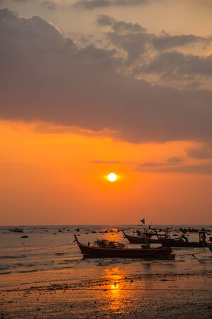Fishing boats and cloud sky at sea Thailandの写真素材