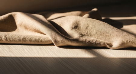 Close up of a textured fabric surface with dramatic shadows and warm sunlightの素材