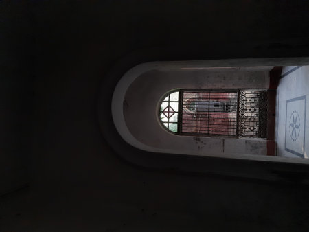 Interior view of a staircase in a building, closeup of photoの写真素材