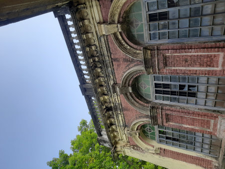 Low angle view of an old building in the city of Seoul, South Koreaの写真素材