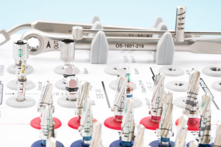 Tool set of implant surgical kit for dentist in the office or clinic.