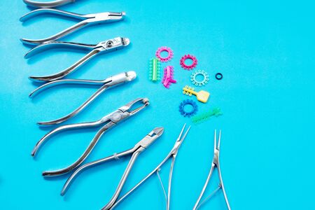 Orthodontic appliance tools set in the clinic for dentist to work.の写真素材