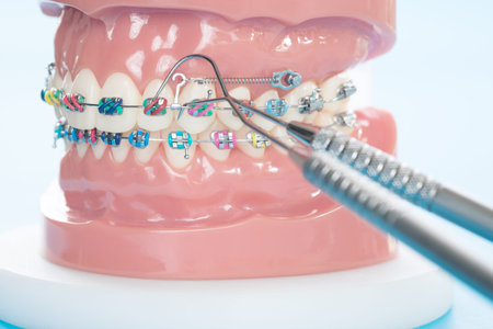 orthodontic model and dentist tool - demonstration teeth model of varities of orthodontic bracket or...