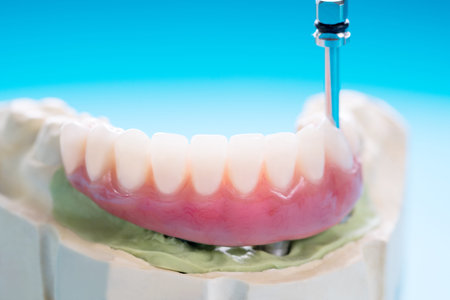 Dentistry medical tools forcept on blue background.