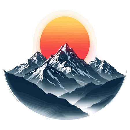 Mountains and sun. Vector illustration of a mountain landscape with mountains.のイラスト素材