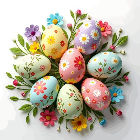 Easter eggs with floral ornament on white background. Vector illustration.のイラスト素材