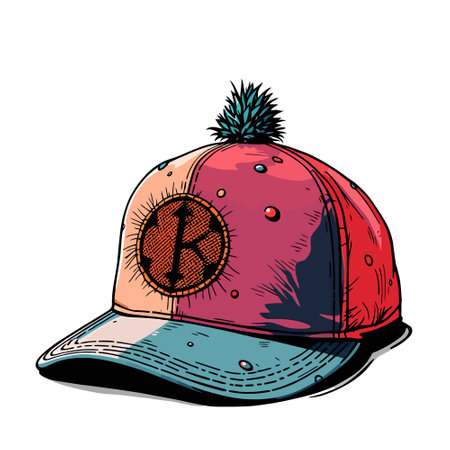 Vector hand drawn illustration of a baseball cap with a cap on white background.のイラスト素材