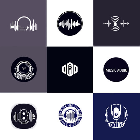 Set of sound recording studio logos. Sound recording studio logos. Sound recording studio labels, emblems, badges.のイラスト素材