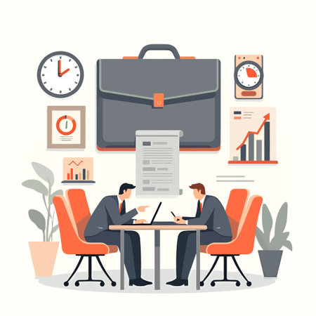 Vector illustration of a business meeting in the office. Flat style.のイラスト素材