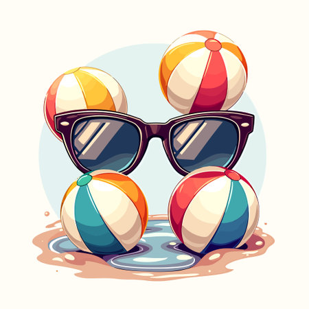 Beach ball in sunglasses, vector illustration of beach ball in sunglassesのイラスト素材
