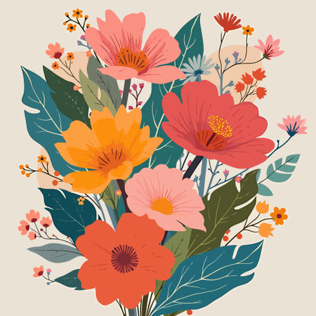 Floral bouquet with flowers and leaves. Vector illustration in retro style.のイラスト素材