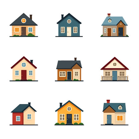 Set of house icons in flat style. Collection of houses vector illustrations.のイラスト素材