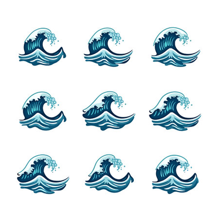 Set of blue sea waves. Water splash icons. Vector illustration.のイラスト素材
