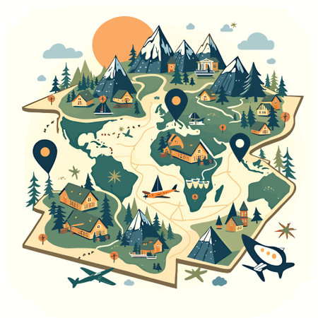 Camping on the map. Vector illustration in flat design style.のイラスト素材
