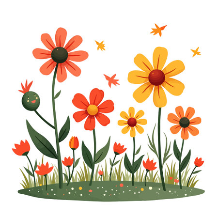 Flowers in the garden. Vector illustration in cartoon flat style.のイラスト素材