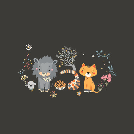 Cute hand drawn vector illustration with wild animals in scandinavian style.のイラスト素材
