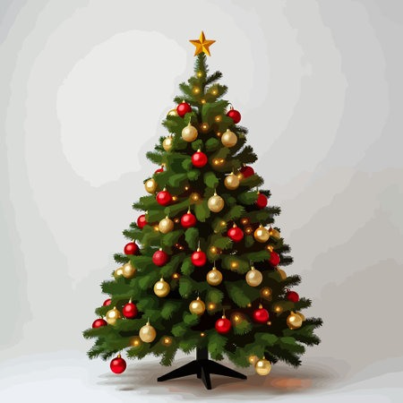 Illustration of a Christmas tree with a golden star on the topのイラスト素材