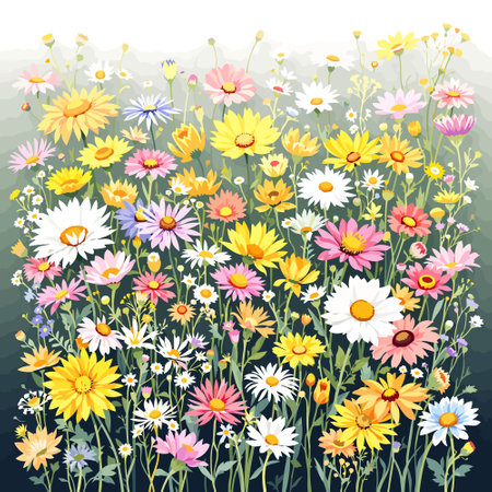 Vector illustration of colorful daisies, chamomiles and daisiesのイラスト素材