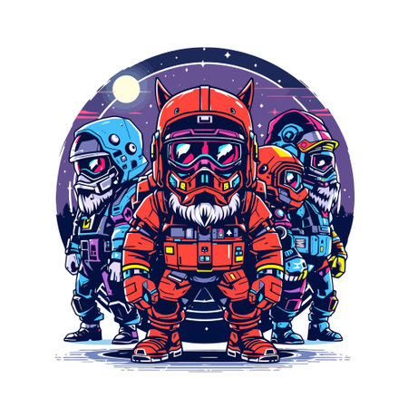 Astronaut team in space suit. Cosmonautics vector illustrationのイラスト素材